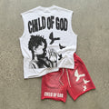 Child Of God Praying For Peace Retro Graphic Tank Tops And Shorts Sets