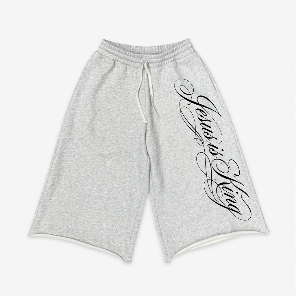 Jesus Is King Handwritten Font Design Terry Wool Capri Sweatpants