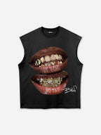 Yellow Gemstone Braces Lip Graphic Tank Top