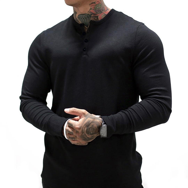 Men's Sports Fitness Stretch Long-sleeve Polo T-shirt
