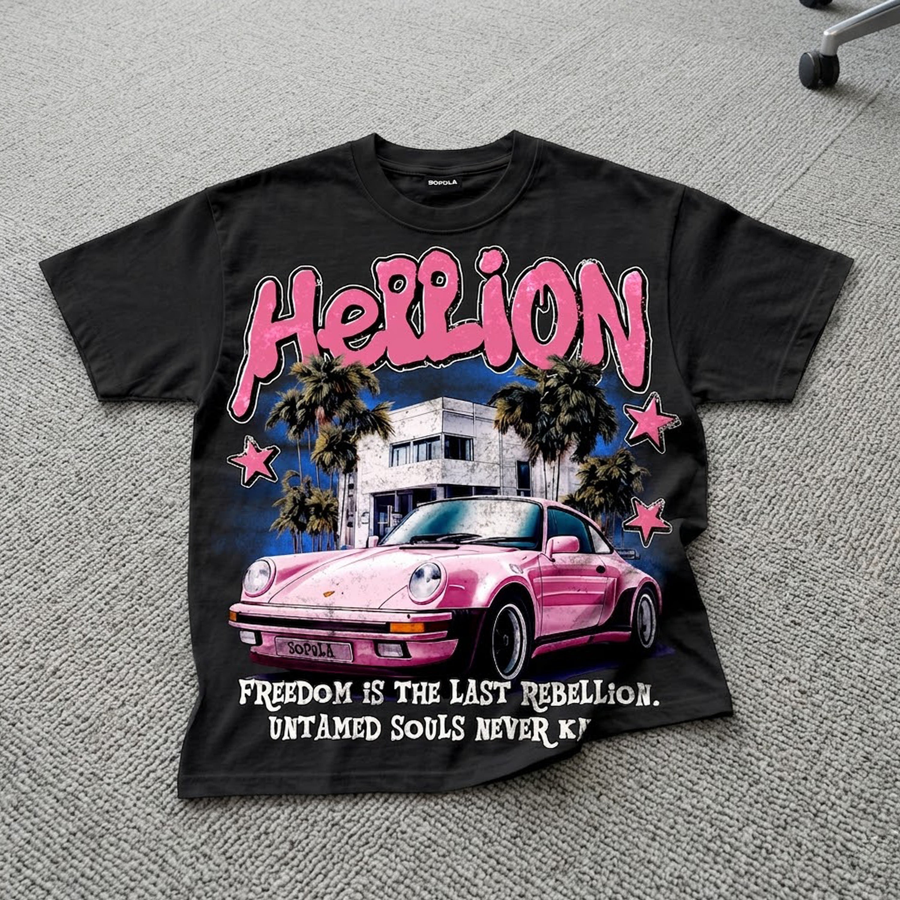 West Coast Little Devil Street  Sports Car Vintage Graphic Cotton T-shirt