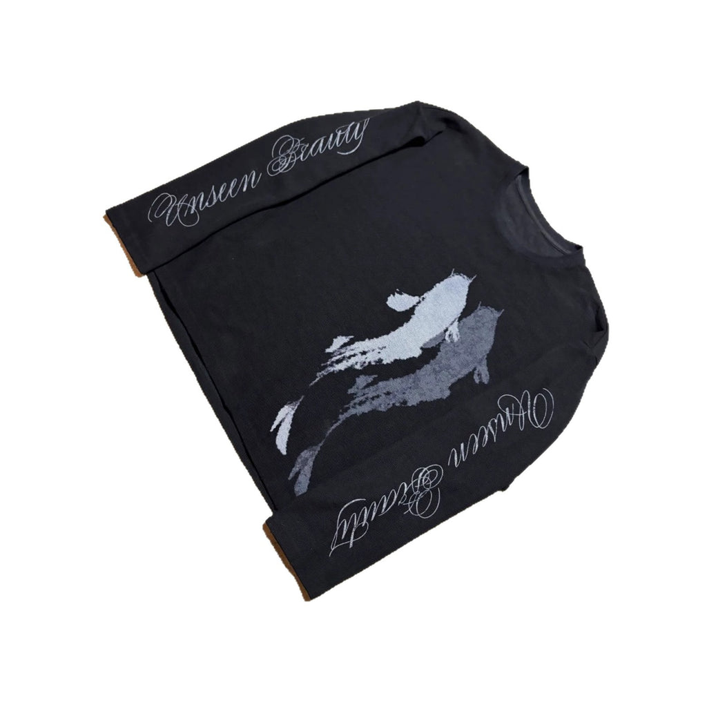 Harajuku Y2k Koi Fish Pattern Waffle Long-sleeved Tee