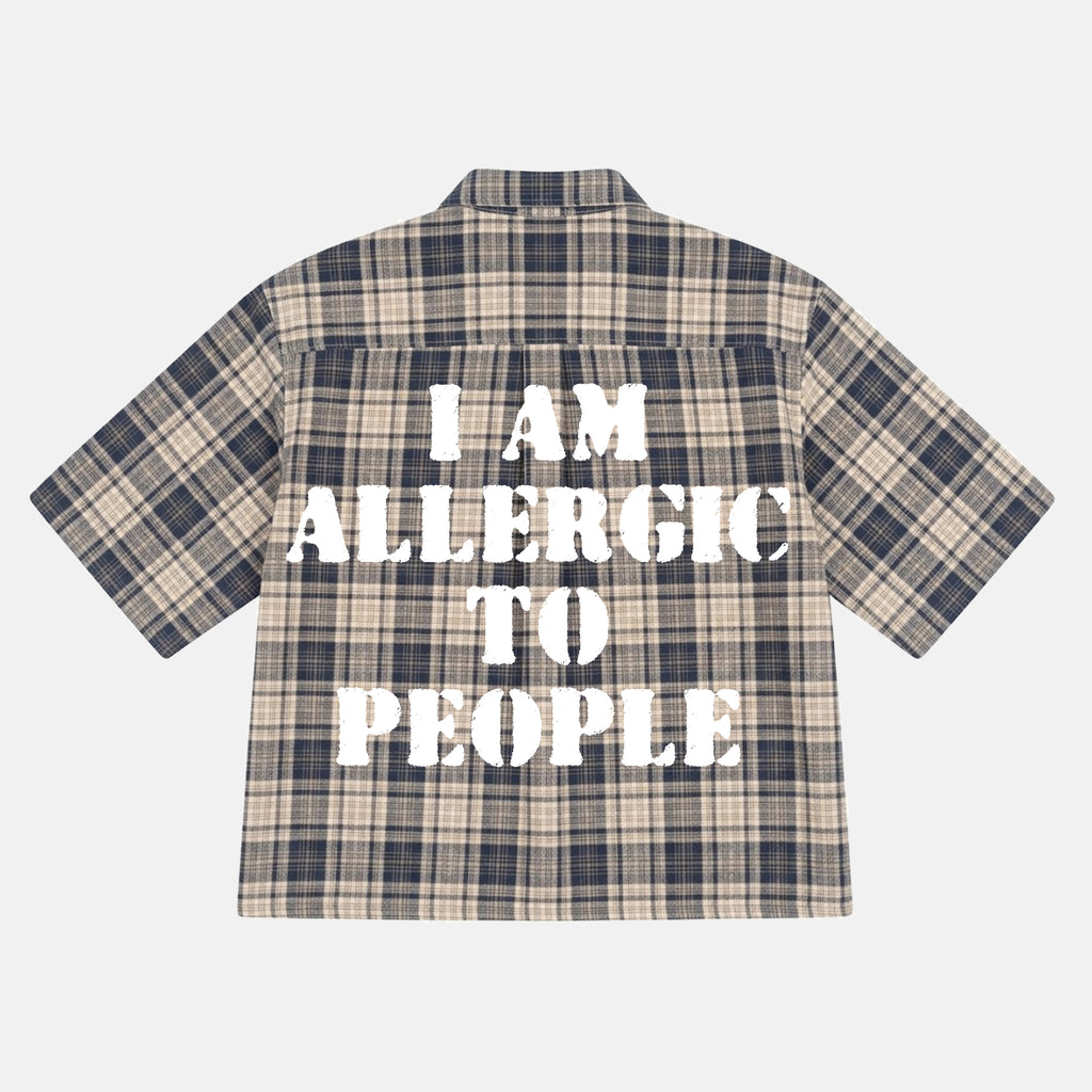 I Am Allergic To People Slogan Graphic Plaid Jacket Shirt