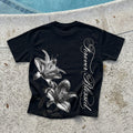 Frever Blessed Floral And Calligraphic Graphic Cotton T-shirt