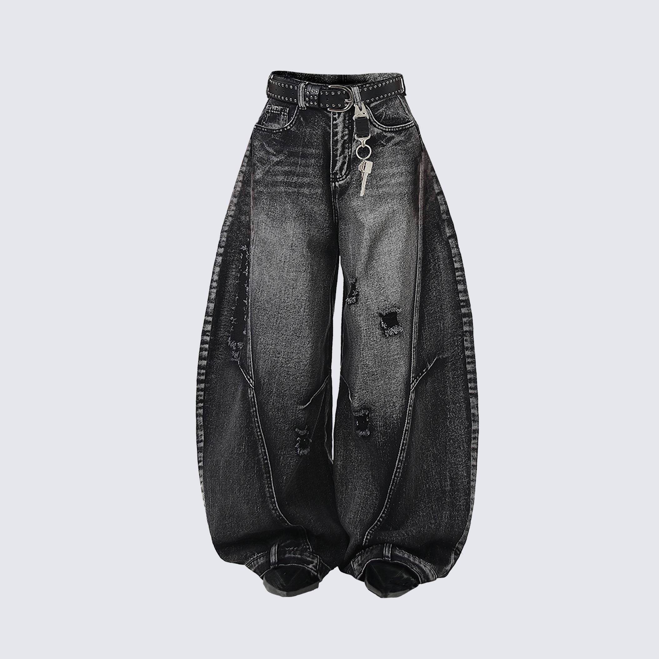 Retro Gradient Embroidered Patchwork Baggy Jeans