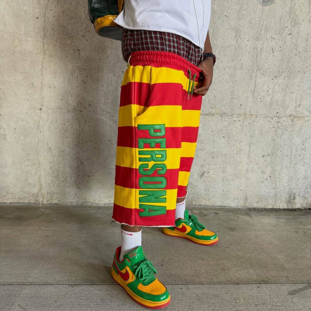 Men's Fashionable Hip-hop Color Striped Patchwork 1/2 Shorts