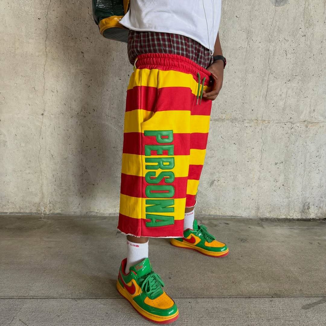 Men's Fashionable Hip-hop Color Striped Patchwork 1/2 Shorts
