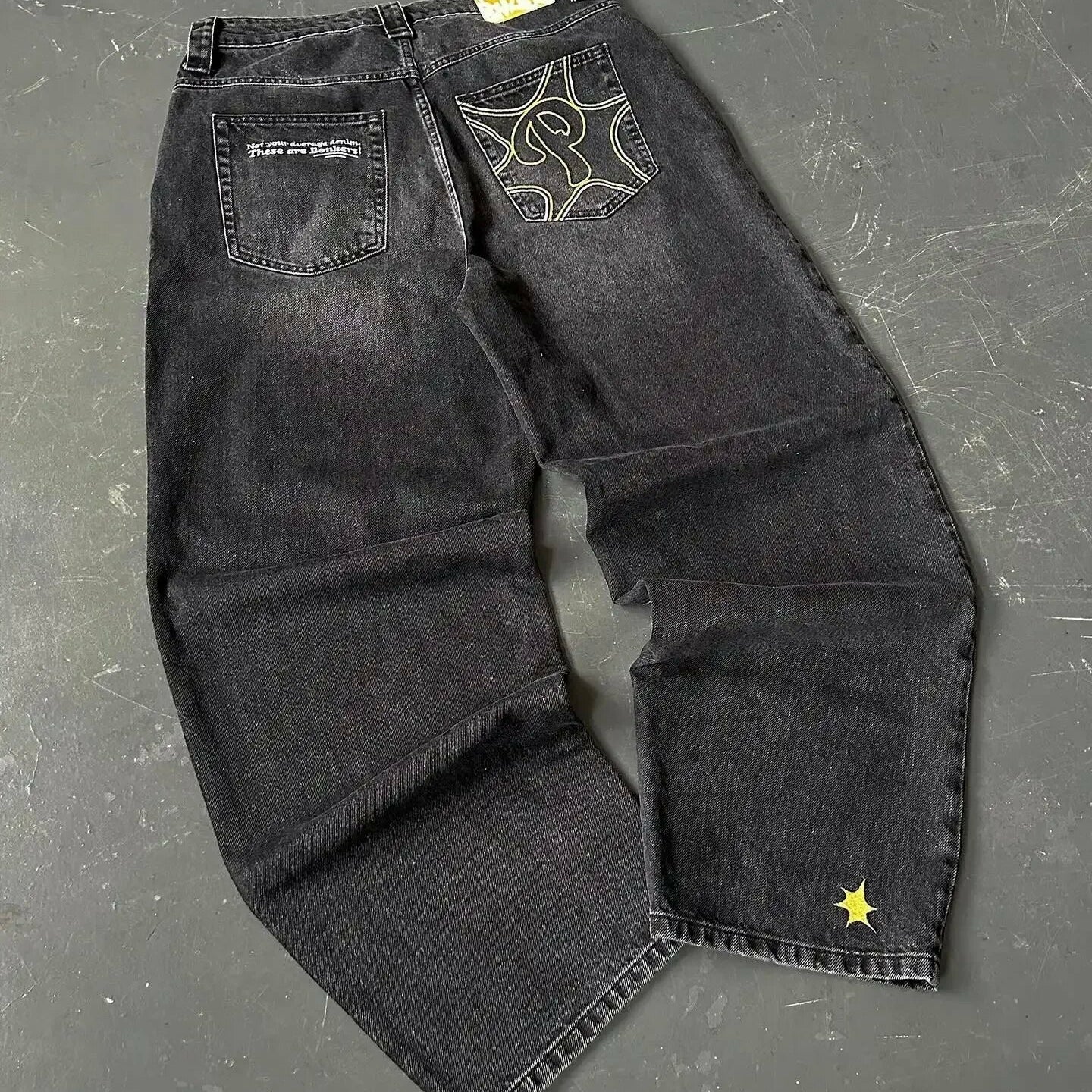 Men's Y2k Casual Patchwork Loose Curved  Baggy Jeans