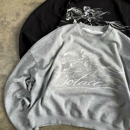 Knight Pattern Crew Neck Loose Sweatshirt