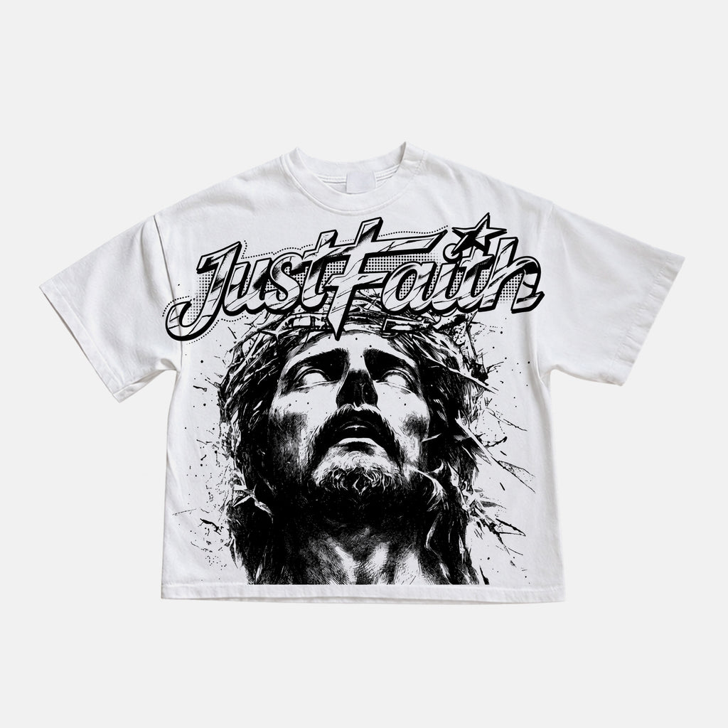 Portrait Of Jesus Just Faith Vintage Graphic Cotton T-shirt