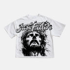 Portrait Of Jesus Just Faith Vintage Graphic Cotton T-shirt