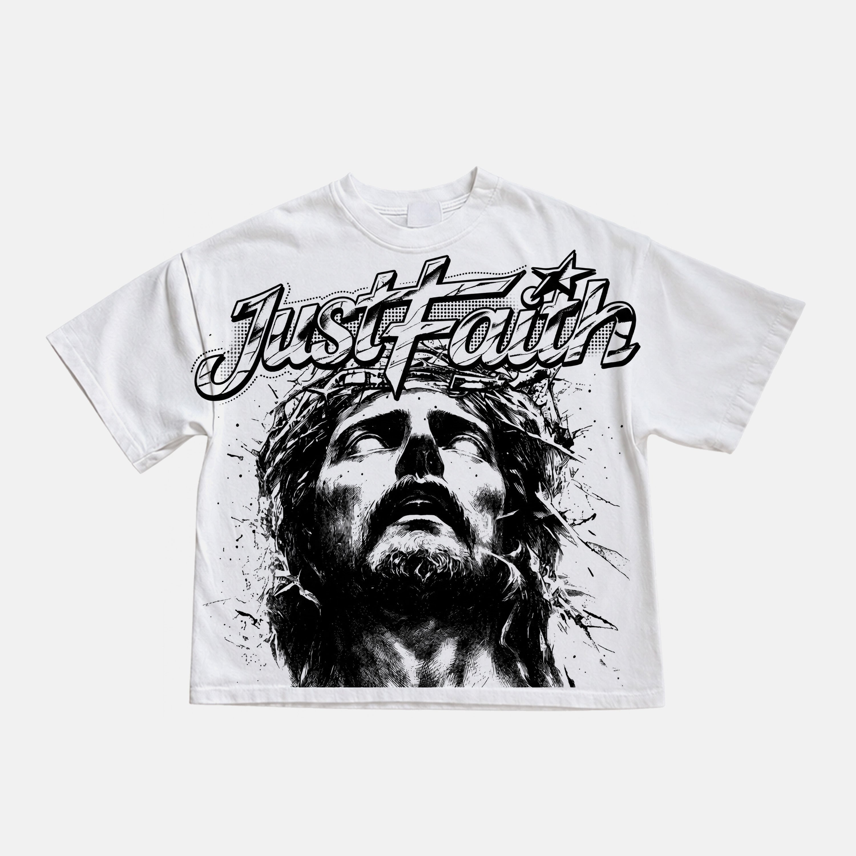 Portrait Of Jesus Just Faith Vintage Graphic Cotton T-shirt