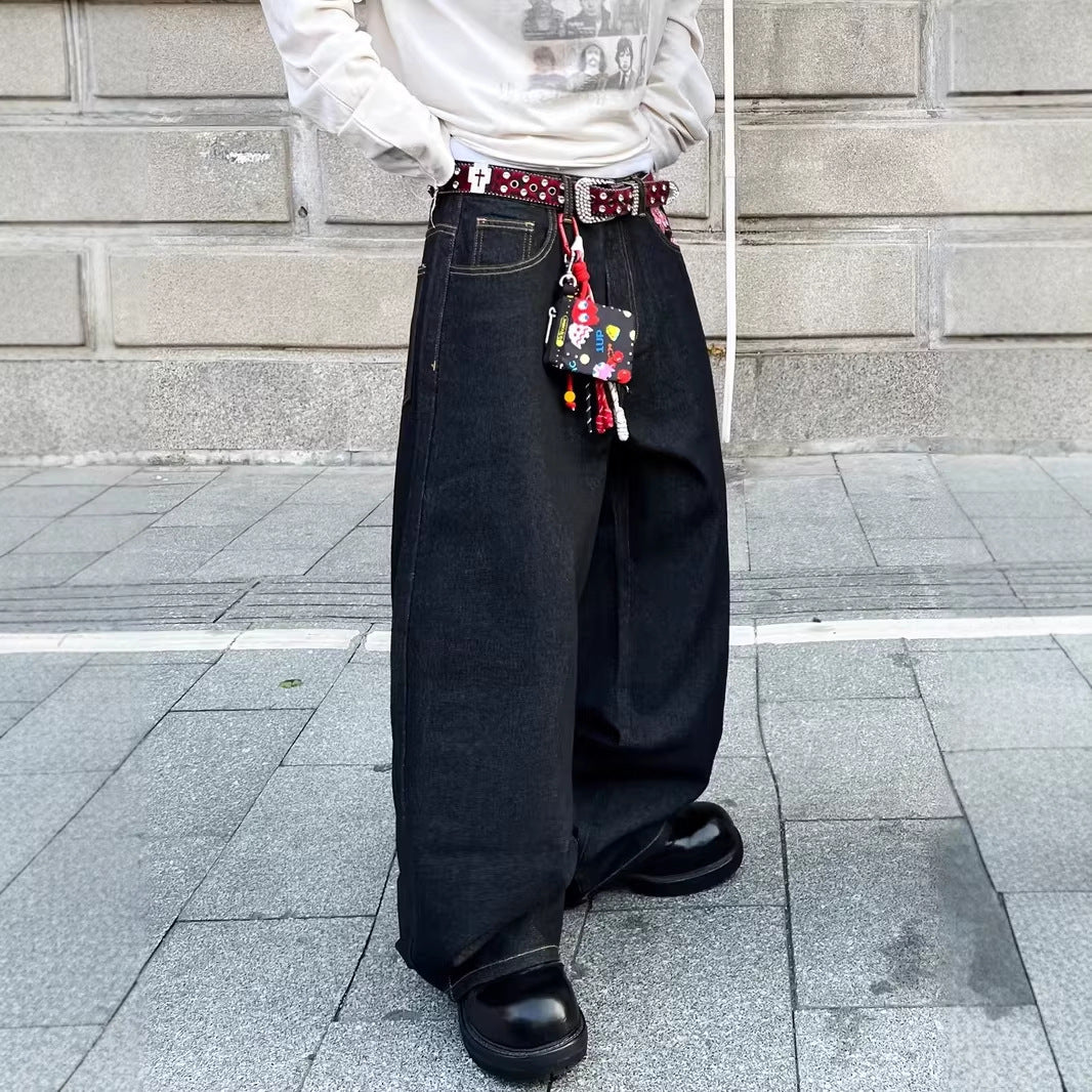 Men's Fashion Y2k Retro Floral Pattern Baggy Jeans
