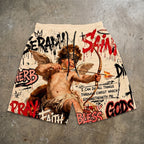 Doodle Angel God Bible Retro Graphic Mesh Athletic Shorts