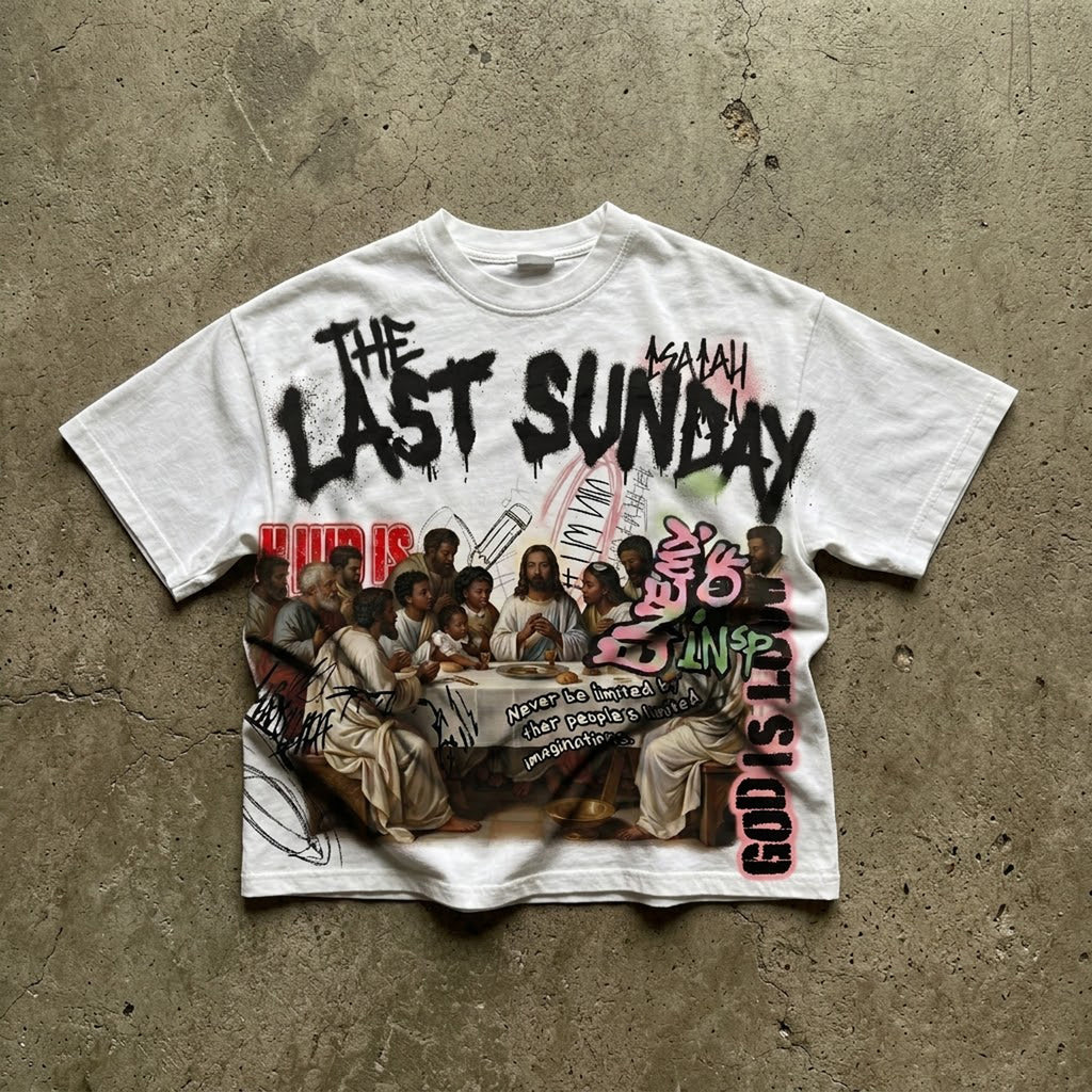 The Last Supper Retro Jesus Graffiti Print Cropped T-shirt