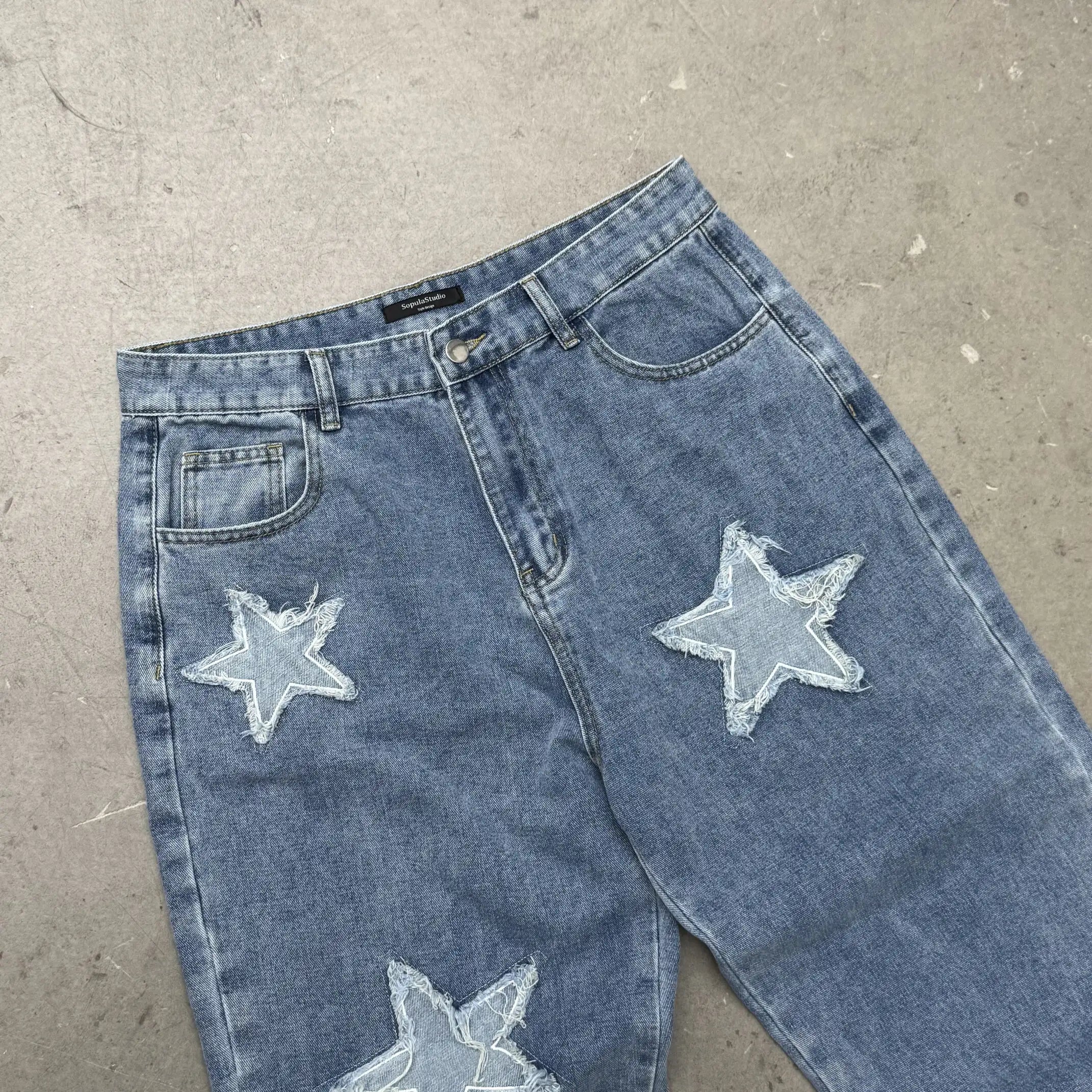 Men's Distressed Stylish Star Patch Street Jeans