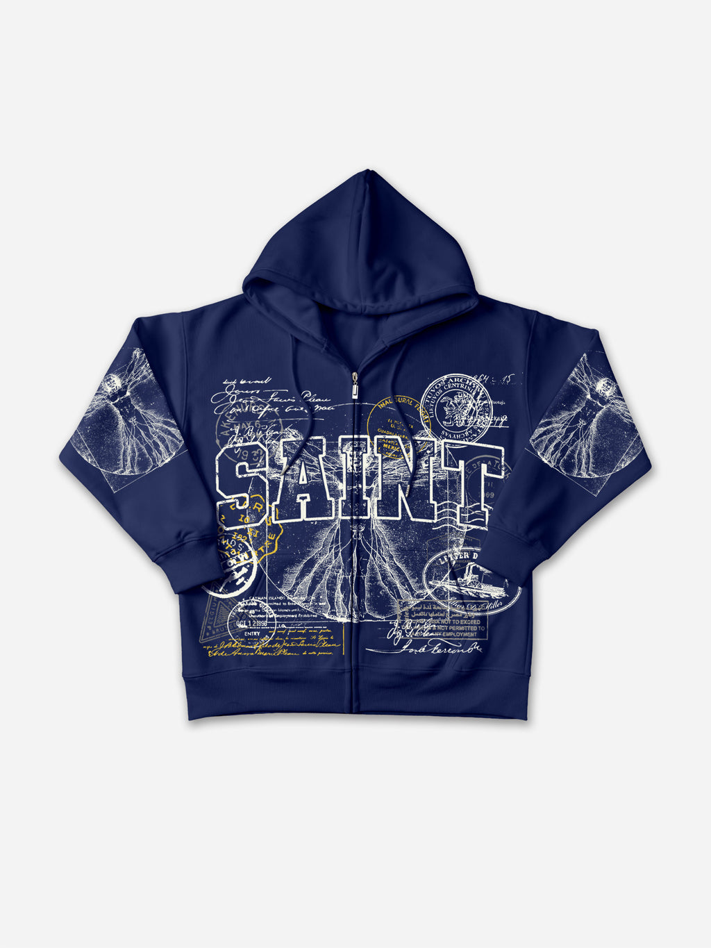 Saints Stamp Collage Vitruvian Graphic Zip-up Hoodie
