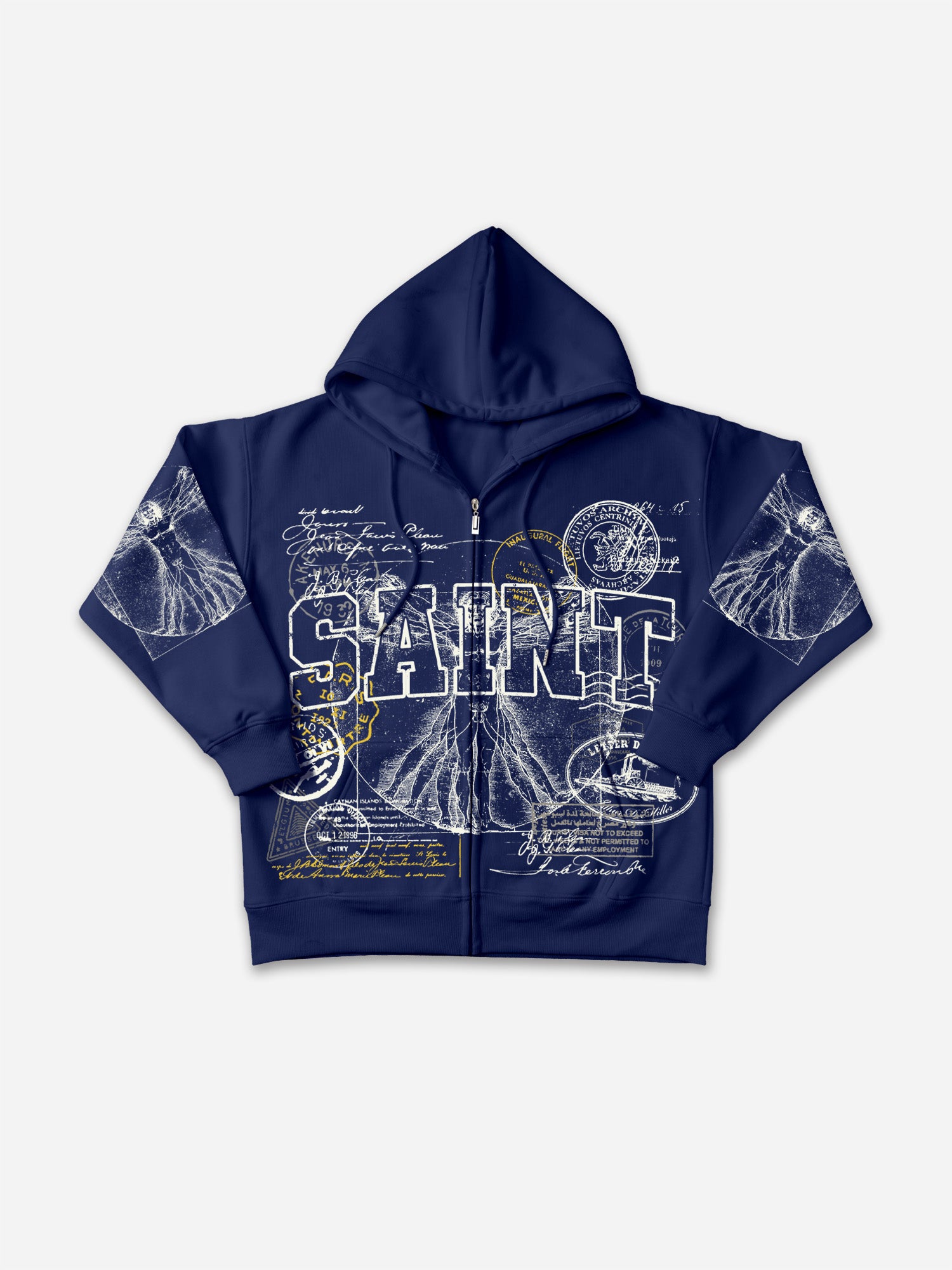 Saints Stamp Collage Vitruvian Graphic Zip-up Hoodie