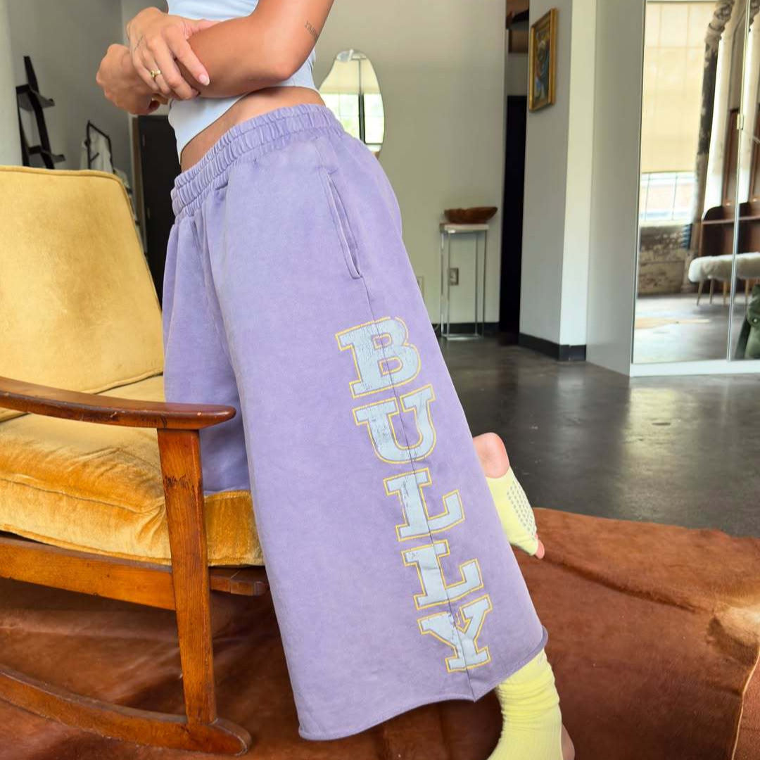 Retro Letter Bully Print Drawstring Terry 3/4 Sweatpants