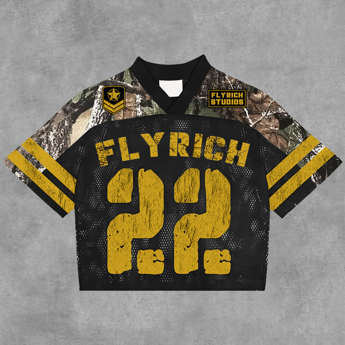Vintage Fly Get Rich No.22 In Yellow Graphics Blokecore Blokette Cotton V-neck T-shirt