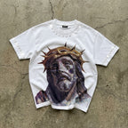 Rhinestone Embellishment And Diamond Jesus Print T-shirt