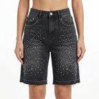 Men's Retro Washed AppliquÉ Rhinestone Y2k Denim Shorts