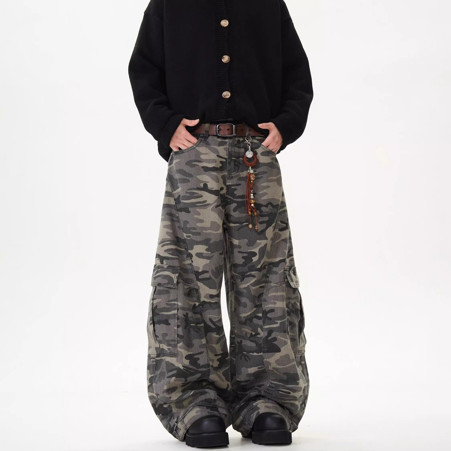Buck Knife Camouflage Denim Wide-leg Work Baggy Jeans