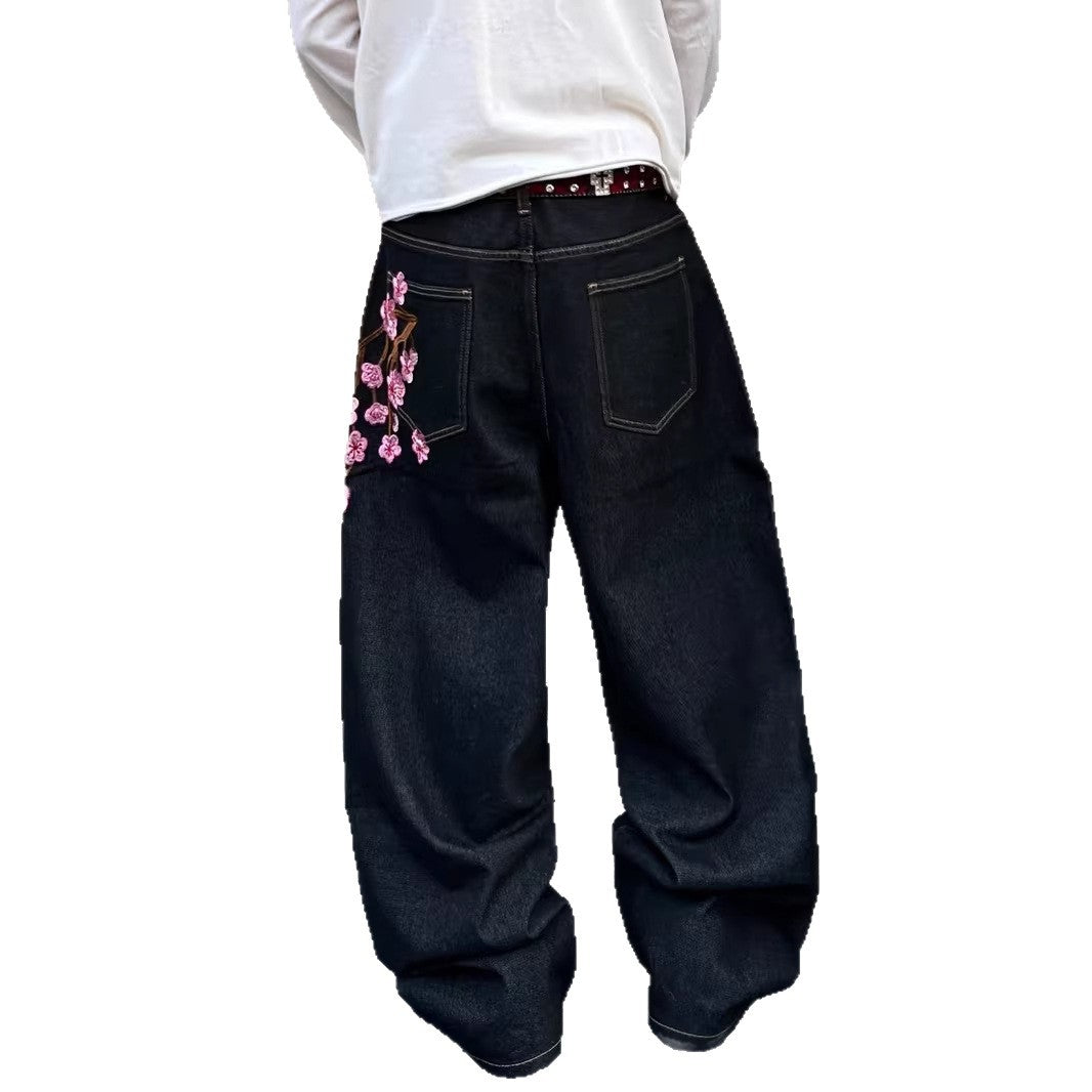 Men's Fashion Y2k Retro Floral Pattern Baggy Jeans