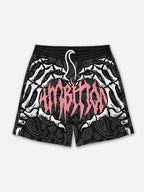 Ambition Skull Hand Cashew Flower Graphic Mesh Shorts