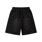Men's Retro Acid Washed Drawstring Metal Sports Shorts