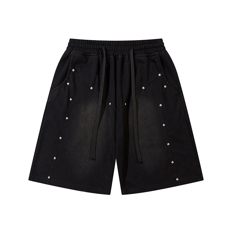 Men's Retro Acid Washed Drawstring Metal Sports Shorts