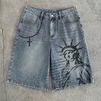 Men's Printed Pattern Loose Fit Denim Shorts Jorts