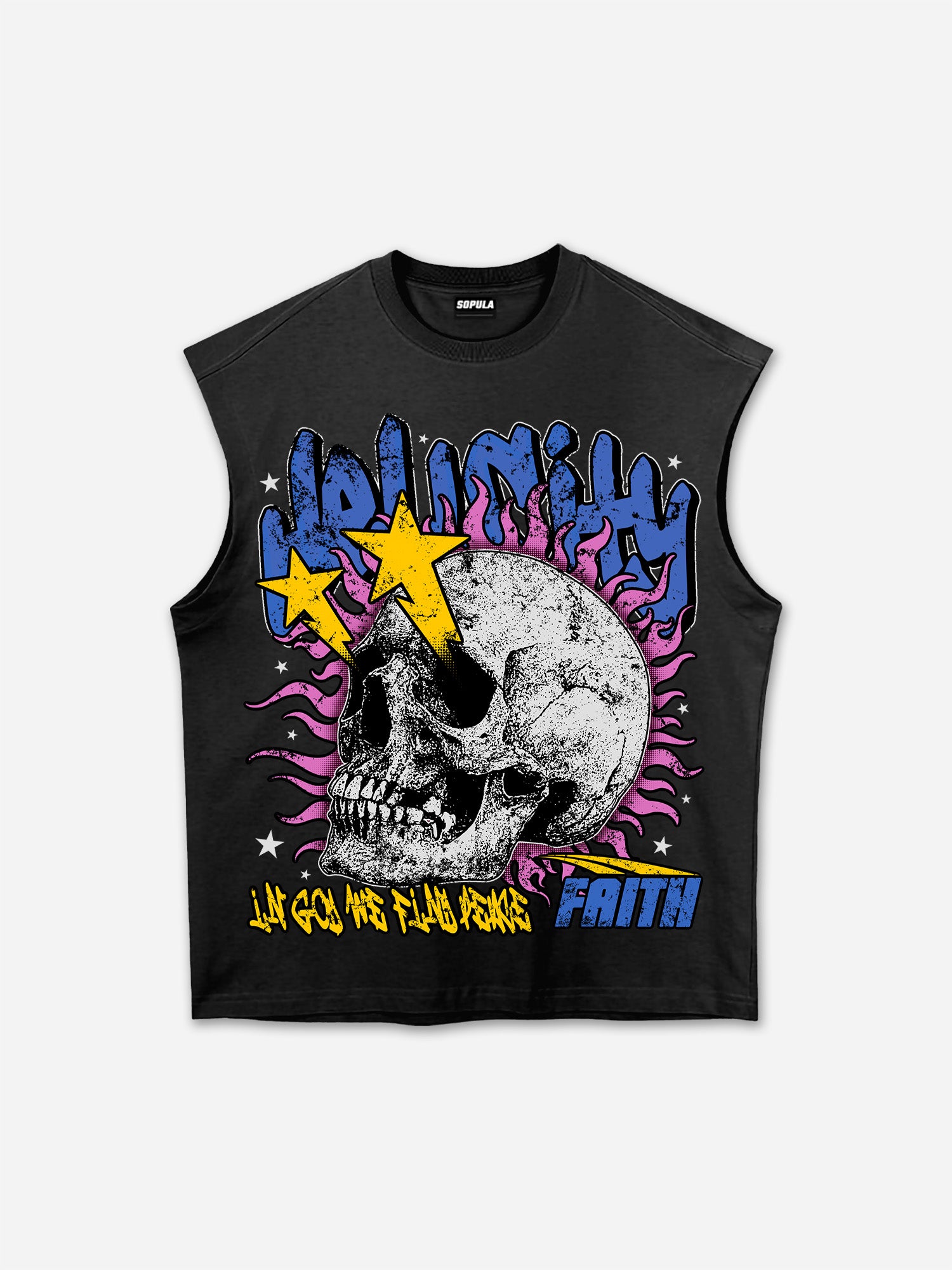 Flame Skull Hell City Faith Graphic Tank Top