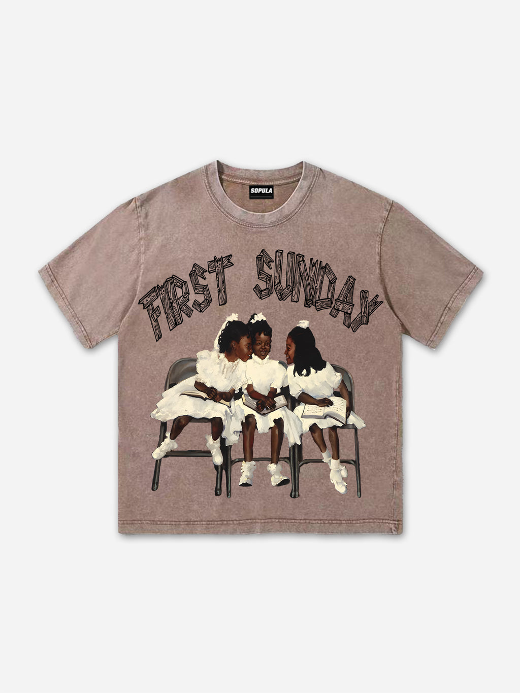 Retro First Sunday Faith Graphic Print Acid Washed T-shirt