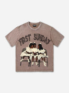 Retro First Sunday Faith Graphic Print Acid Washed T-shirt