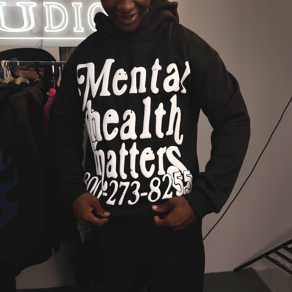 Mental Health Is Important Puff Print Pullover Cropped Hoodie