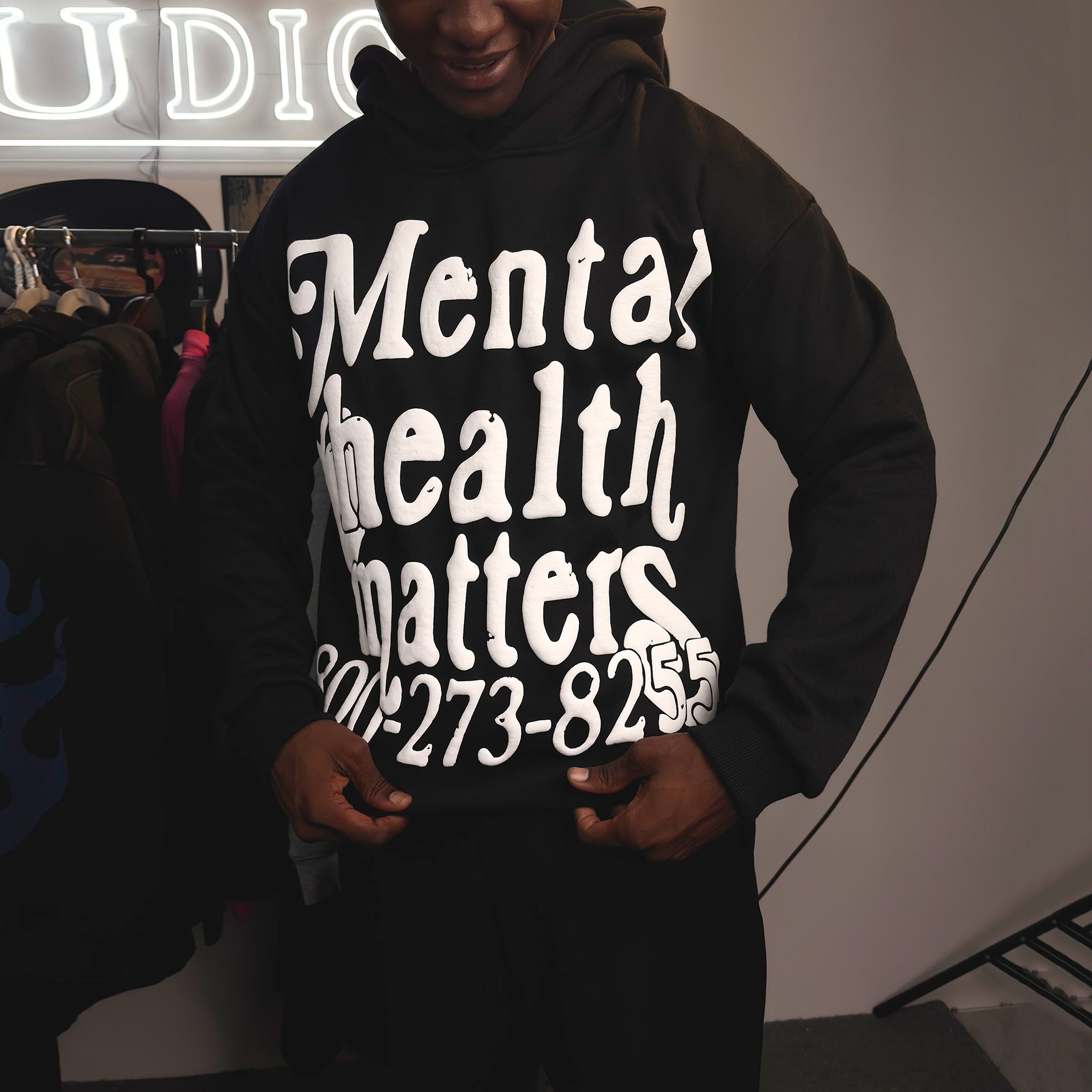 Mental Health Is Important Puff Print Pullover Cropped Hoodie
