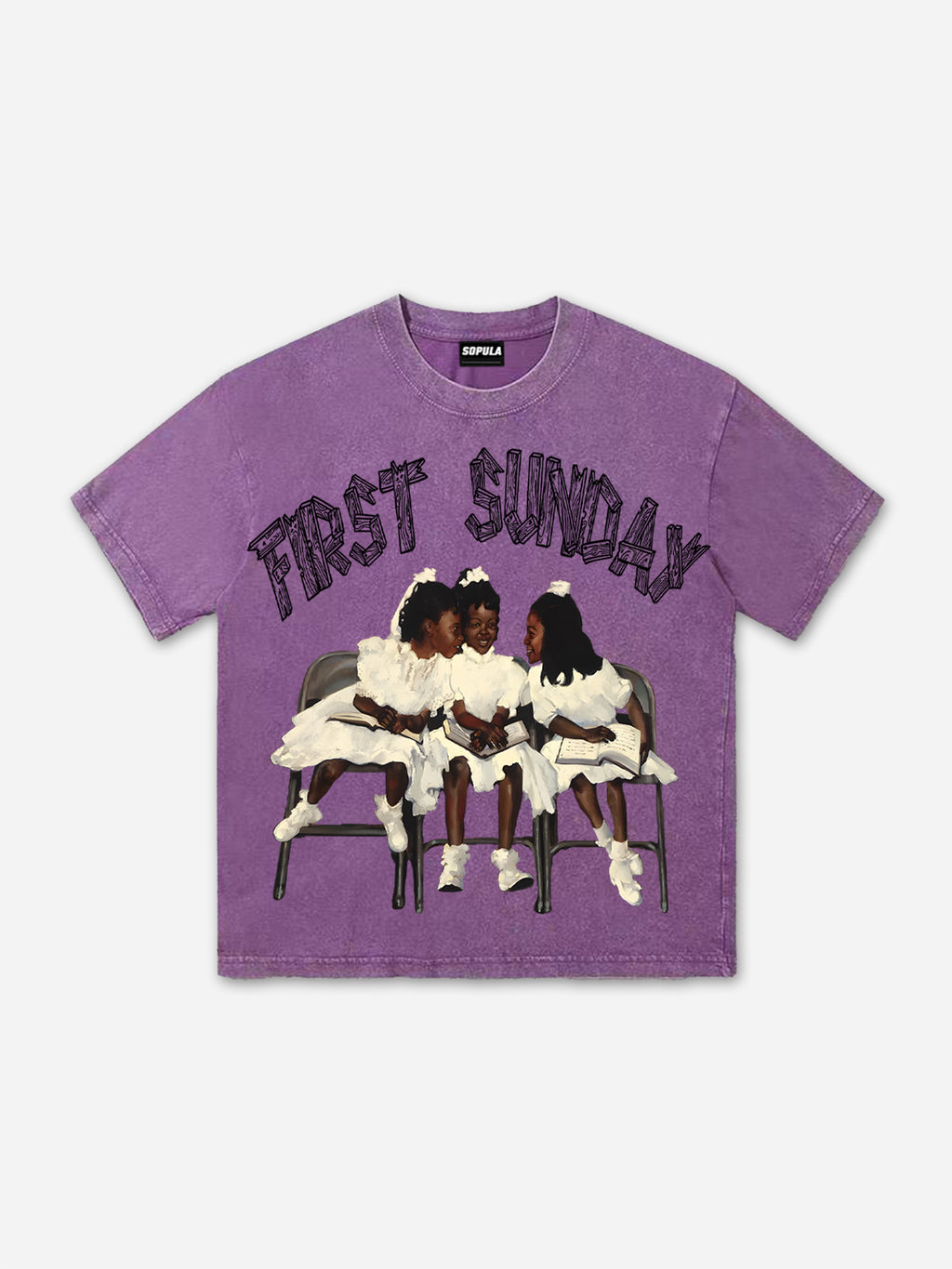 Retro First Sunday Faith Graphic Print Acid Washed T-shirt