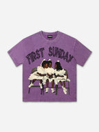 Retro First Sunday Faith Graphic Print Acid Washed T-shirt