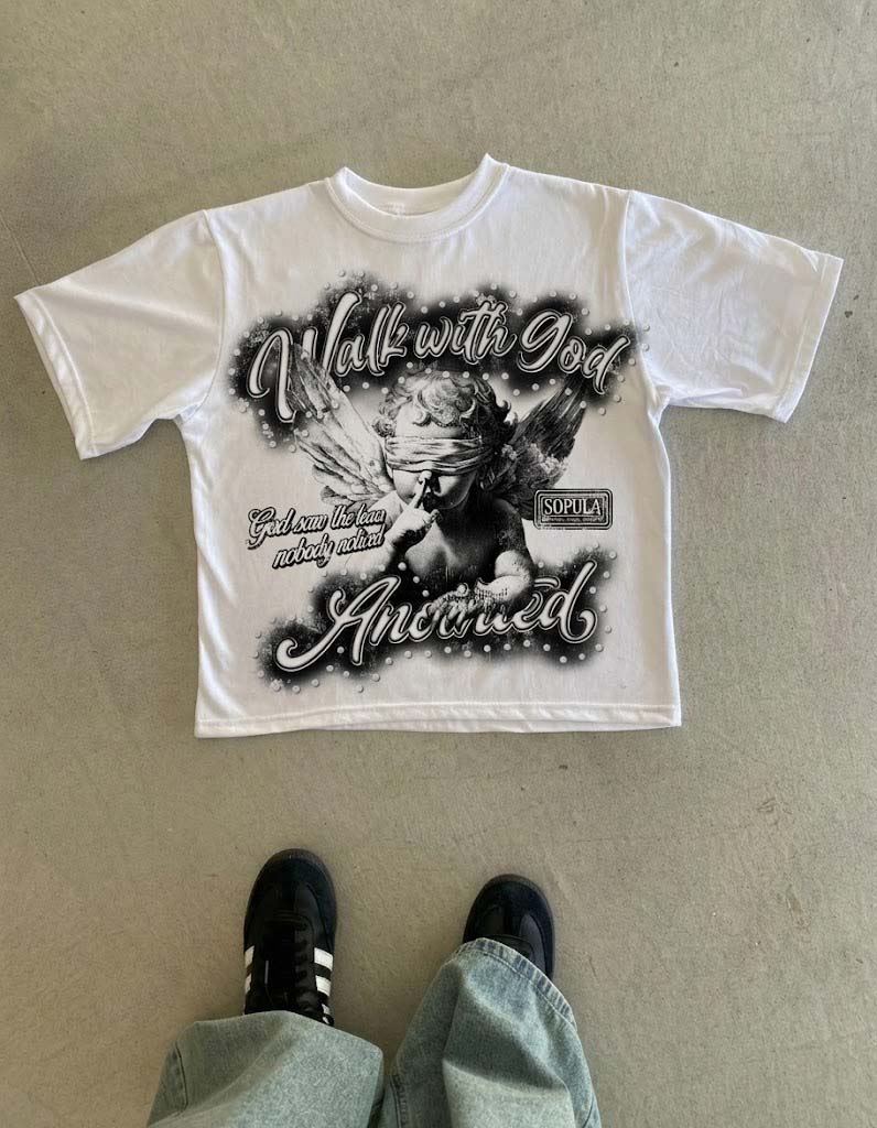 Walk With God Cupid Angel Vintage Graphic Cotton T-shirt