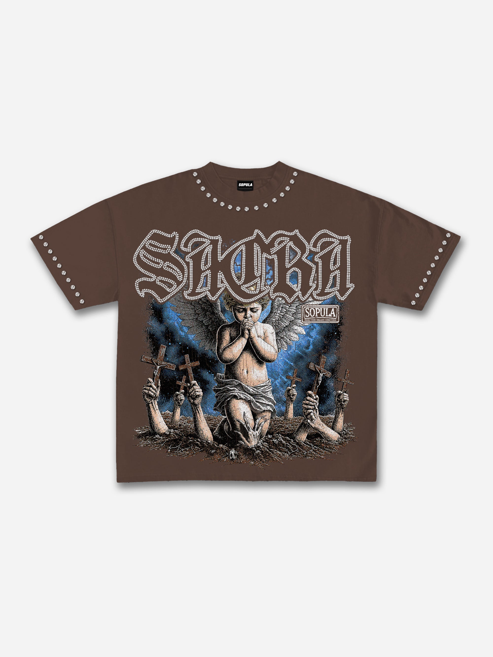 Sacra Retro Angel Graphic Cotton T-shirt