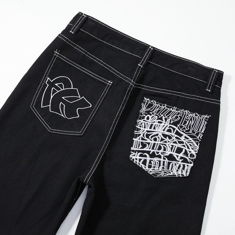 Men's Hip-hop Embroidered Loose Denim Shorts Jorts