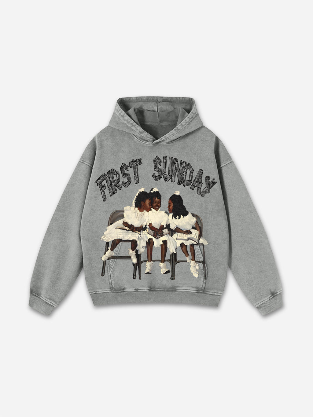 Vintage First Sunday Faith Graphic Acid Washed Oversized Hoodie