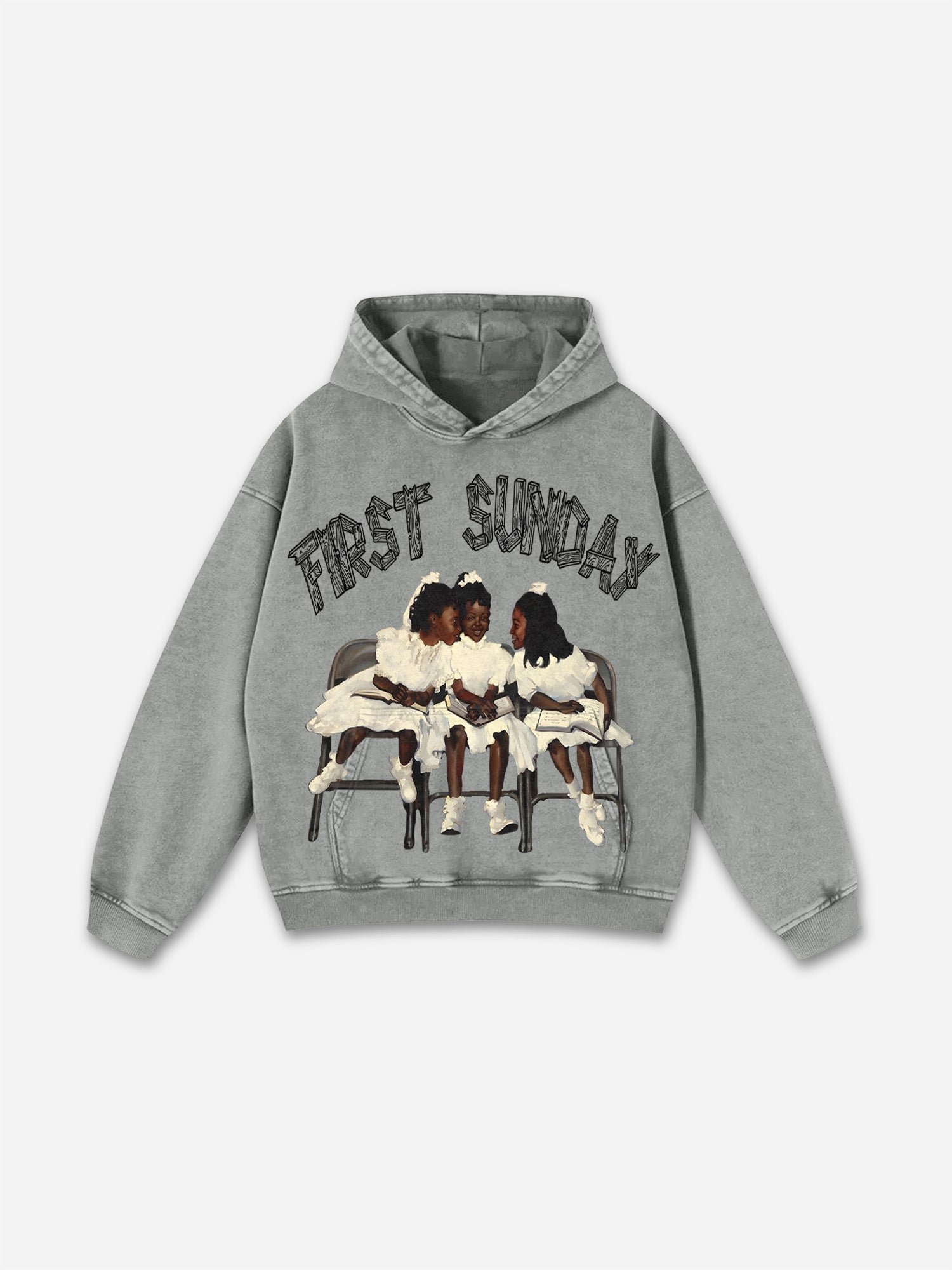 Vintage First Sunday Faith Graphic Acid Washed Oversized Hoodie