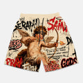 Doodle Angel God Bible Retro Graphic Mesh Athletic Shorts