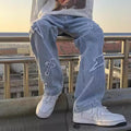 Men's Fashion Cross Lightning Patch Embroidered Street Jeans