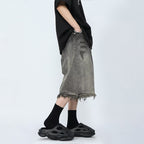 Retro Washed Gradient Ripped Loose Denim Shorts