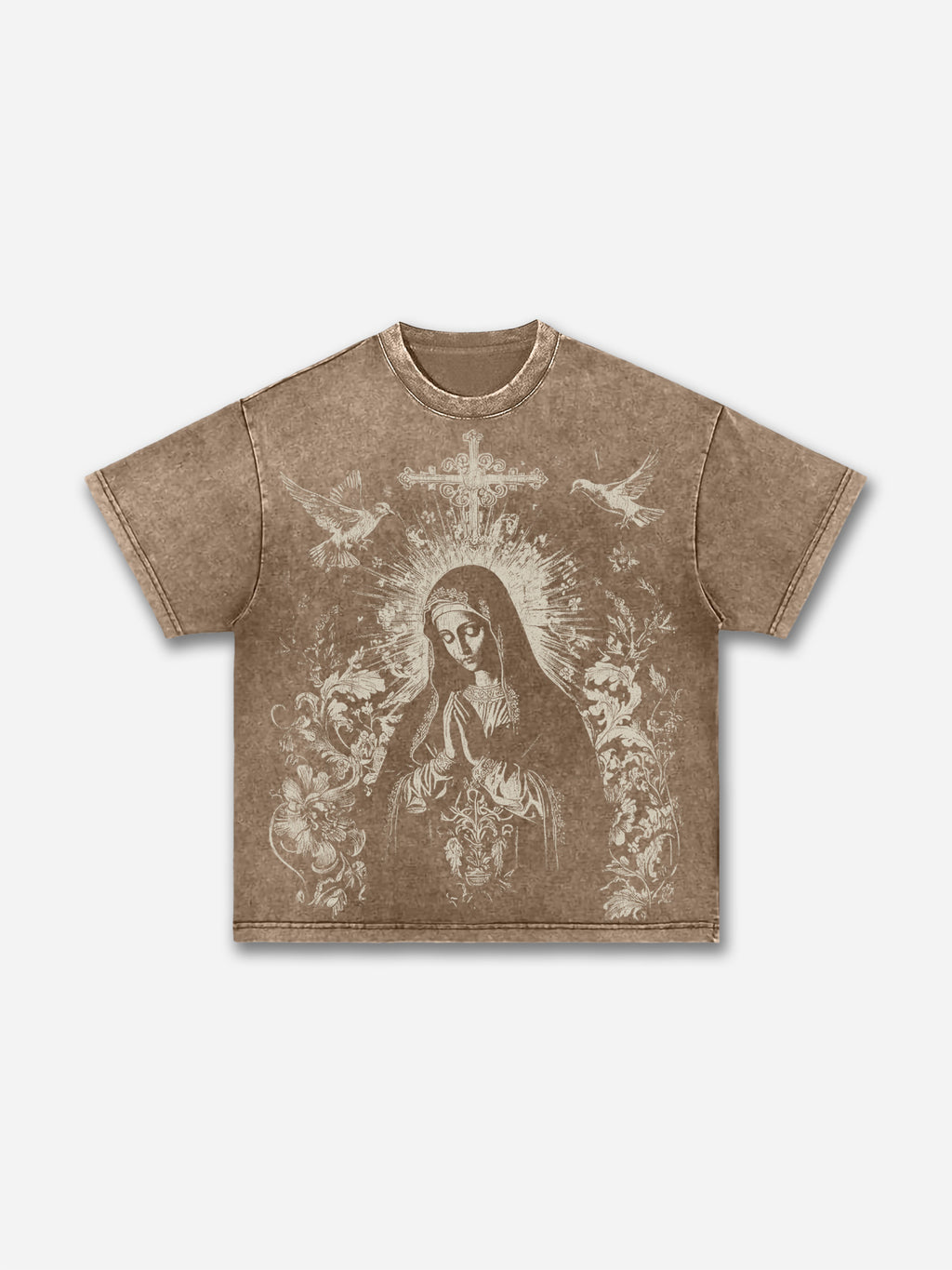 Virgin Mary Praying Vintage Graphic Acid Washed T-shirt