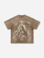 Virgin Mary Praying Vintage Graphic Acid Washed T-shirt