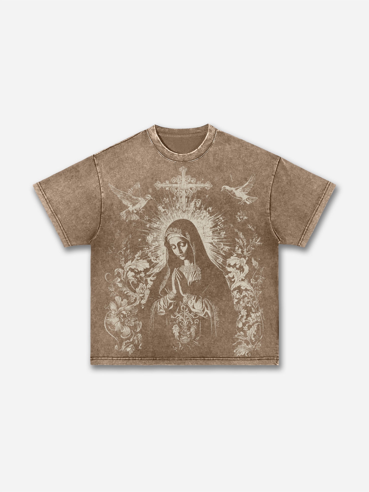 Virgin Mary Praying Vintage Graphic Acid Washed T-shirt